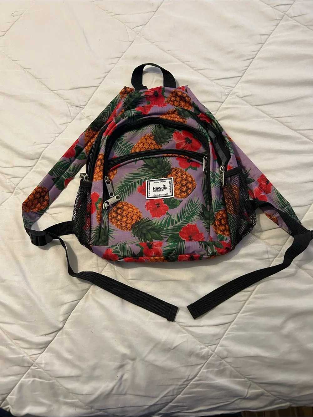 Hawaiian Pineapple Print Mini Backpack - Purple - Picture 3 of 9
